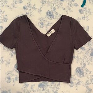 Aritzia Dark Gray V-Neck Crop Top
